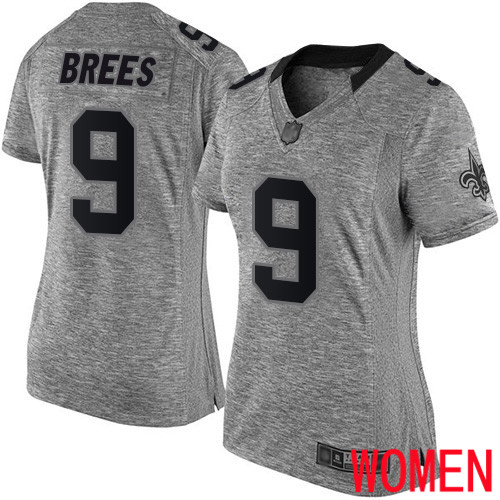 New Orleans Saints Limited Gray Women Drew Brees Jersey NFL Football #9 Gridiron Jersey->youth nfl jersey->Youth Jersey